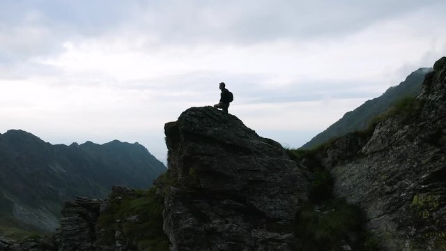 4K Man Hikes Romanian Mountains Transfagarasan Highway Transylvania Romania