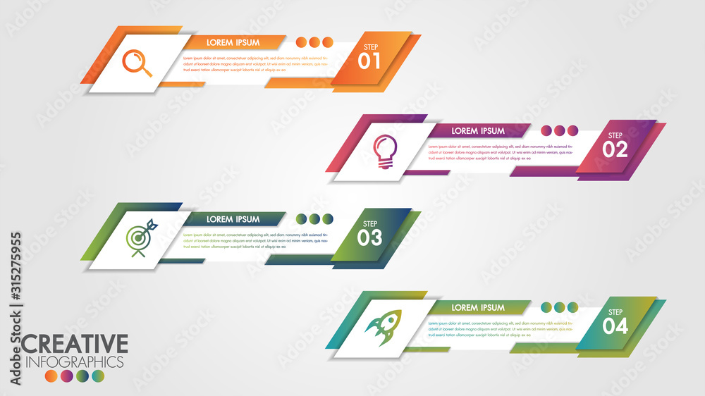 Wall mural abstract horizontal business banner geometric shapes with 4 step or options design web set template 