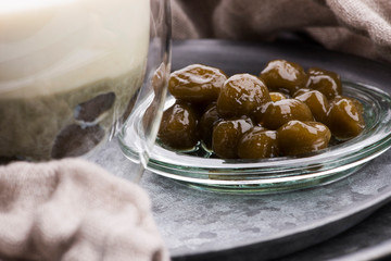 Bubble boba tea with milk and homemade tapioca and matcha pearls