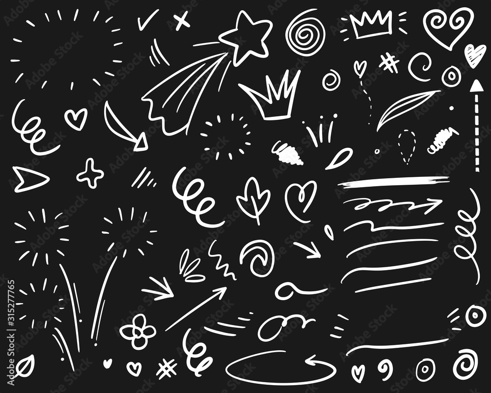 Wall mural hand drawn set elements, for concept design. doodle abstract isolated on white background . vector i
