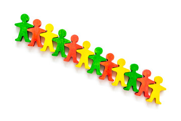 Team work, teambuilding concept. People silhouettes on white background top-down copy space