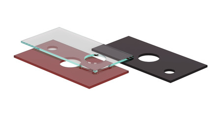 Set of glass plates. Types of glass processing. 3D rendering.