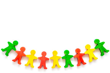 Team work, teambuilding concept. People silhouettes on white background top-down copy space