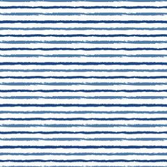 Horizontales nahtloses Grunge-Pinsel-Streifenmuster. Blaue Farbstreifen auf weißem Hintergrund. Nahtloser Vektormusterhintergrund.