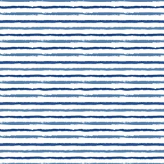 Tapeten Horizontale Streifen Horizontales nahtloses Grunge-Pinsel-Streifenmuster. Blaue Farbstreifen auf weißem Hintergrund. Nahtloser Vektormusterhintergrund.