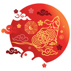 Illustration of a metal rat in chinese new year with many element in chinese culture. Perfect graphic resources for a website, banner, landing page and poster.