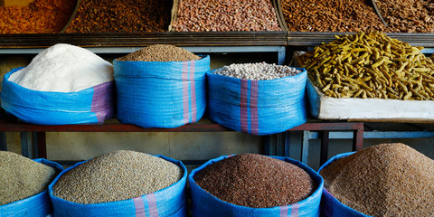 assortment of seed stall sold in market in the médina of marrakech
