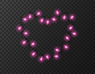 Heart shaped lights isolated on transparent background, design vector illustration