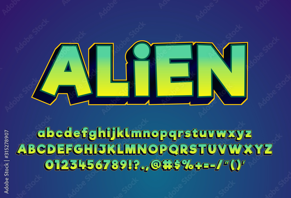 Poster modern bold text effect with modern 3d design, gradient font complete set alphabet for game title or