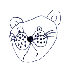 Obraz premium linear black and white children's drawing panther head