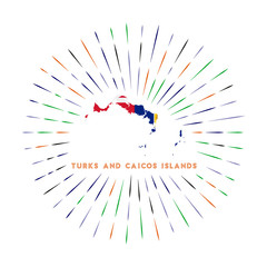 Turks and Caicos Islands sunburst badge. The island sign with map of Turks and Caicos Islands with Turks and Caicos Islander flag. Colorful rays around the logo. Vector illustration.