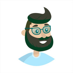 Hipster, young man with beard in big stylish glasses. Vector illustration eps 10