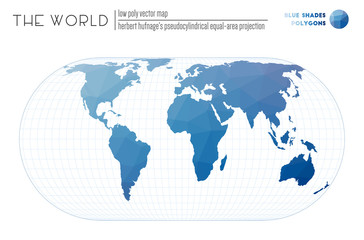 Vector map of the world using Herbert Hufnagel's pseudocylindrical equal-area projection. Features blue-shaded polygons.