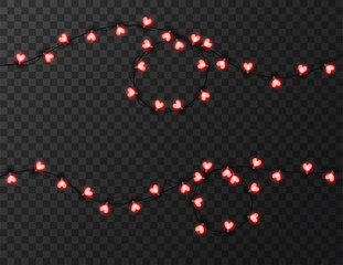 Fototapeta na wymiar Heart shaped lights isolated on transparent background, design vector illustration
