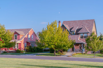 Modern urban houses on a tree lined street