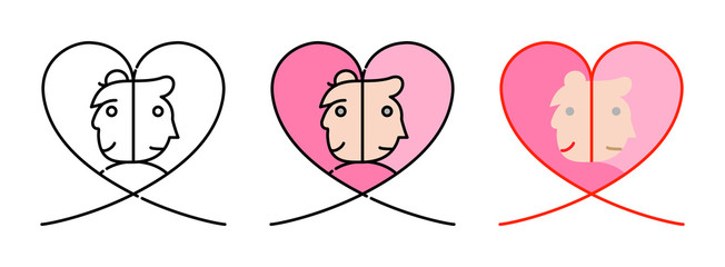 Heart couple icon set isolated on white background for web design,Valentine day concept