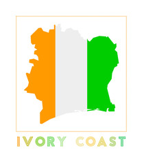 Ivory Coast Logo. Map of Ivory Coast with country name and flag. Charming vector illustration.