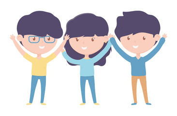 group young people cartoon characters on white background