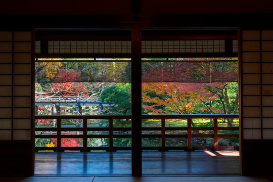 京都御苑の拾翠亭（しょうすいてい）と九條池 紅葉 © Route16