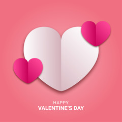 Happy valentines day paper cut style with colorful heart shape in pink background