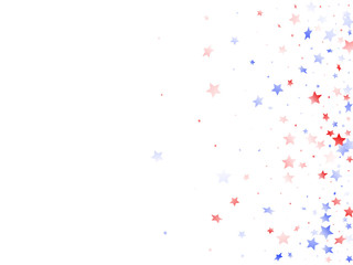 Flying red blue white star sparkles on white vector american patriotic background.
