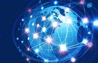 Concept of global business Network, internet communication. 3d illustration.