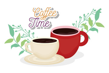 cups foliage leaves fresh beverage coffee time