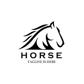 monochrome emblem of horse head on white background, Elegant Logo Symbol Design Illustration Vector for Company