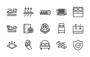 mattress comfortable soft textile icons set linear design