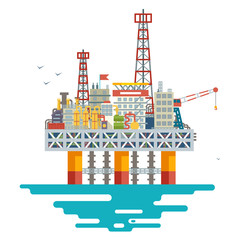 Offshore platform oil production colloquially rig mineral ocean sea extraction flat design vector illustration