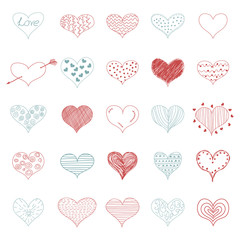 Romantic love doodle hearts retro sketch icons set valentine s day isolated vector illustration