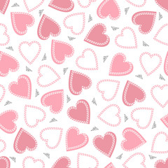 seamless sweet valentine pattern background with pink hand drawn heart and silver glitter traiangle
