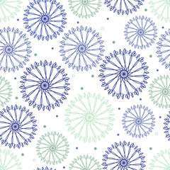 seamless colorful hand drawn flower pattern with bubble dot on white background