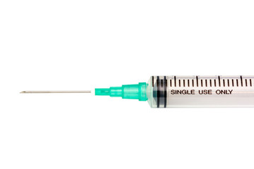 Fototapeta premium Empty syringe closeup isolated on white background