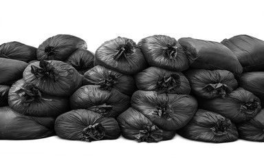 Fototapeta na wymiar black trash bag pile up and isolated on white background