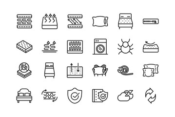 mattress comfortable soft textile icons set linear design
