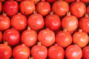 Stack Group Of Red Healthy Fresh Pomegranate Or Anaar Or Bedana From Garden
