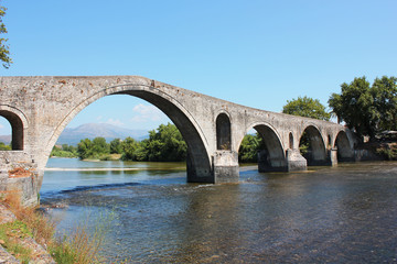 Fototapeta na wymiar Bridge of Arta at Arachthos river Epirus Greece