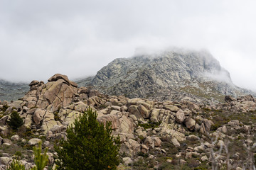 Picturesque view of mountainous landscape on a misty day
