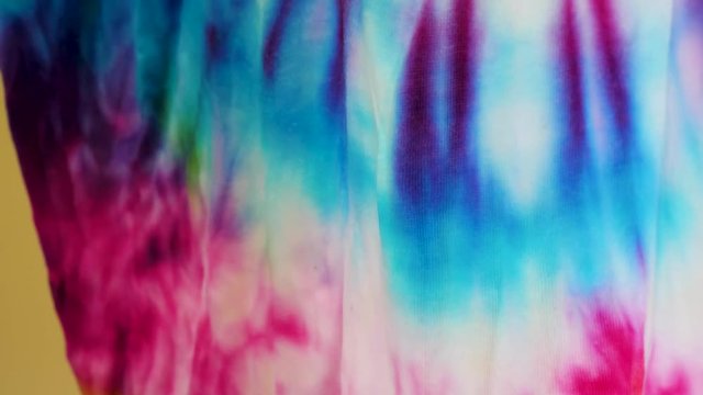 Close Up of Homemade Rainbow Tie-dye T-shirt