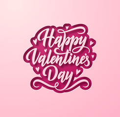 Paper layers cutout Happy Valentine's Day holiday vector square background with stylish hand drawn lettering.