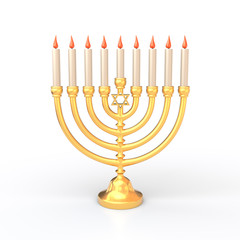 Golden Hanukkah Menorah with candles 3d illustration