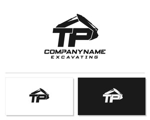 Initial T P TP excavator logo concept vector with arm excavator template vector.