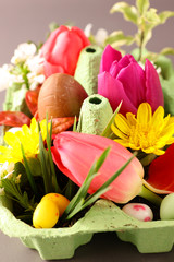 chocolate egg and tulip for easter day