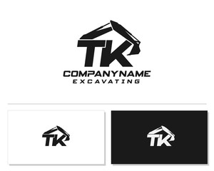 Initial T K TK excavator logo concept vector with arm excavator template vector.