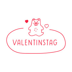 Badge - Valentinstag is valentine's Day in German. Vector hand drawn illustrations for greeting card, sticker, poster design.