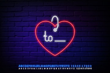 Neon heart and arrow icon with space for signature. design and advertising theme. Colorful design. Vector illustration