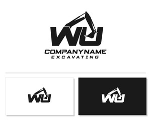 Initial W U WU excavator logo concept vector with arm excavator template vector.