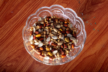 Top shot of a  dry fruits bowl on a table