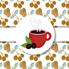 hot cup and seeds fresh beverage coffee time label